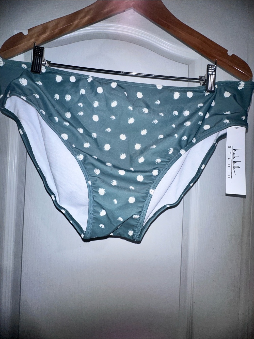 NWT Nicole Miller Green w/ White Polka Dots Moderate Coverage Bikini Bottoms 1X